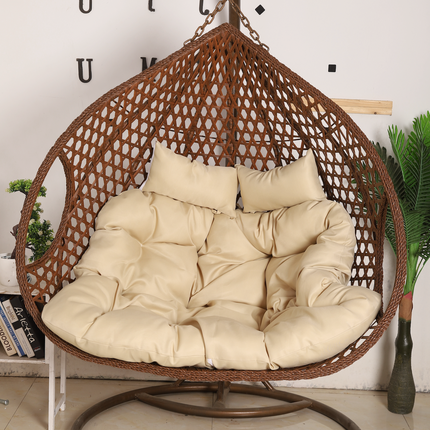 Double Seat Hanging Egg Chair Luxora Model - Brown Basket & Beige Cushion
