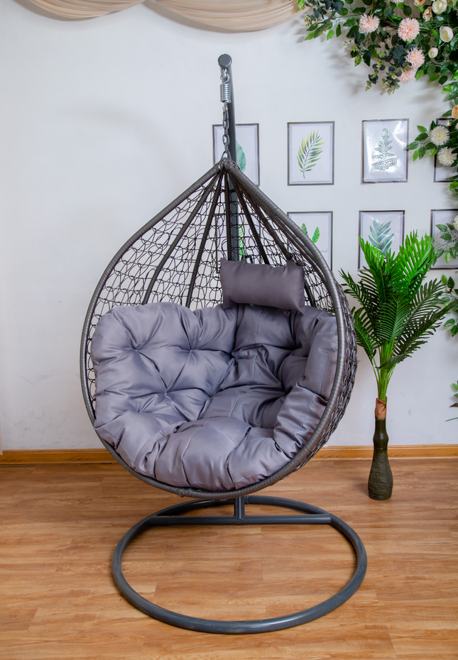 Hanging Egg Chair - Grey Basket & Grey Cushion