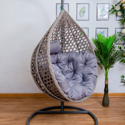 Hanging Egg Chair Luxora Model - Gray Basket & Grey Cushion