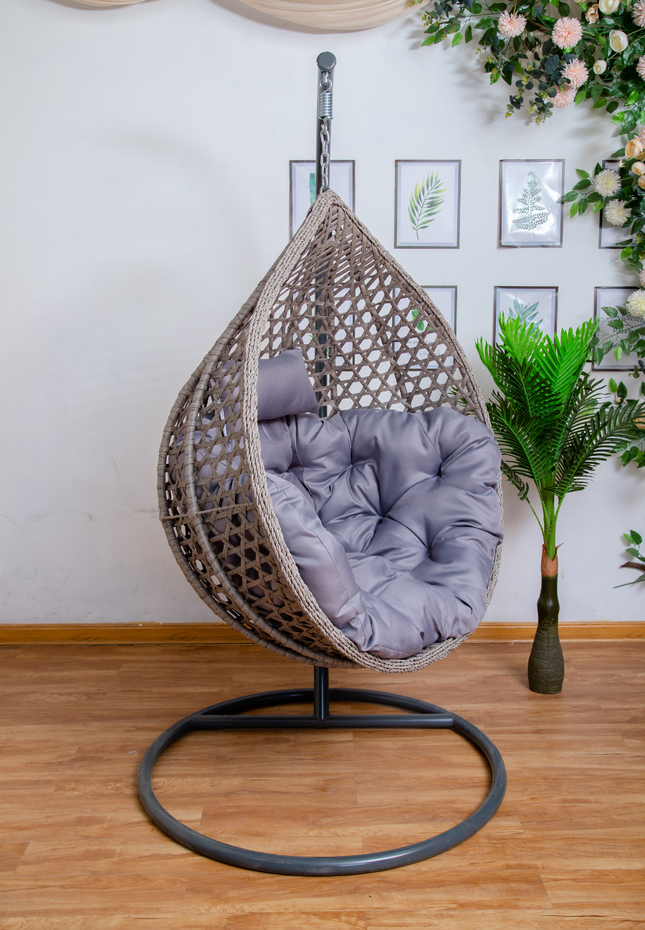 Hanging Egg Chair Luxora Model - Gray Basket & Grey Cushion