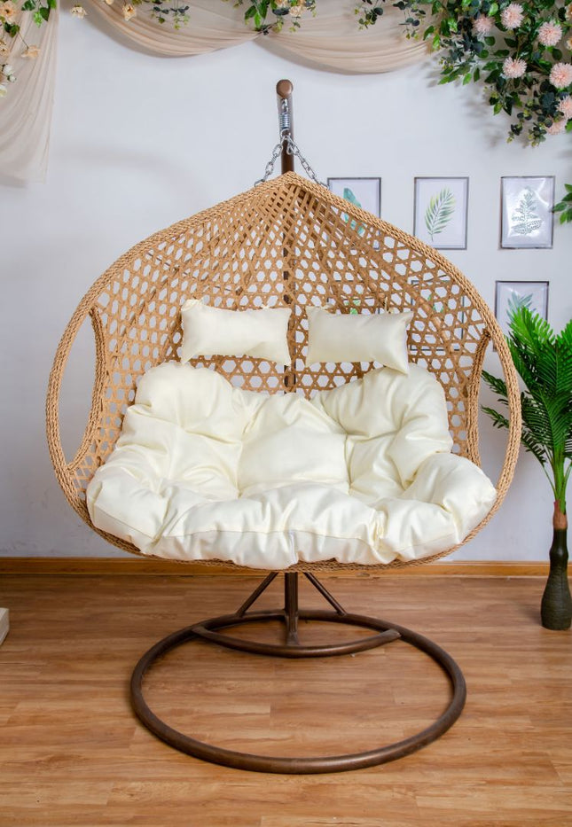 Double Hanging Egg Chair Luxora Model - Beige Basket & Beige Cushion
