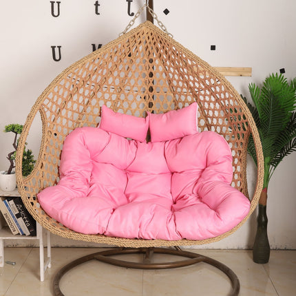 Double Seat Hanging Egg Chair Luxora Model - Beige Basket & Pink Cushion