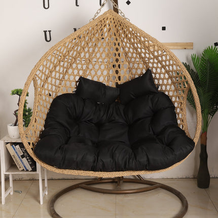 Double Hanging Egg Chair Luxora Model - Beige Basket & Black Cushion