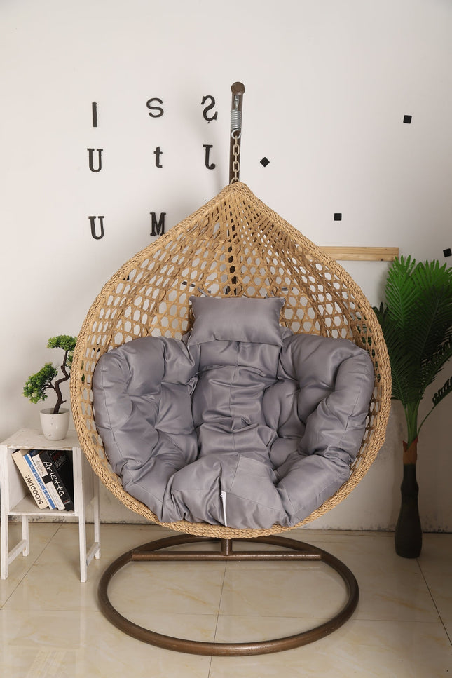 Hanging Egg Chair Luxora Model - Beige Basket & Grey Cushion
