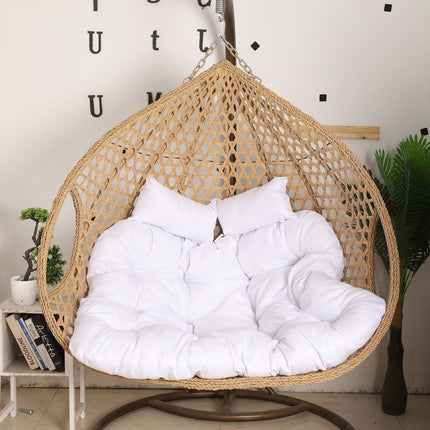 Double Seat Hanging Egg Chair Luxora Model - Beige Basket & White Cushion