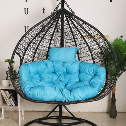 Hanging Egg Chair Double - Black Basket & Blue Cushion