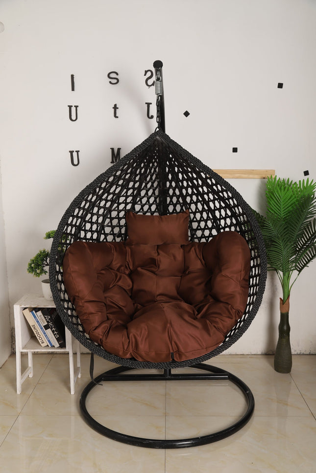 Hanging Egg Chair Luxora Model - Black Basket & Brown Cushion