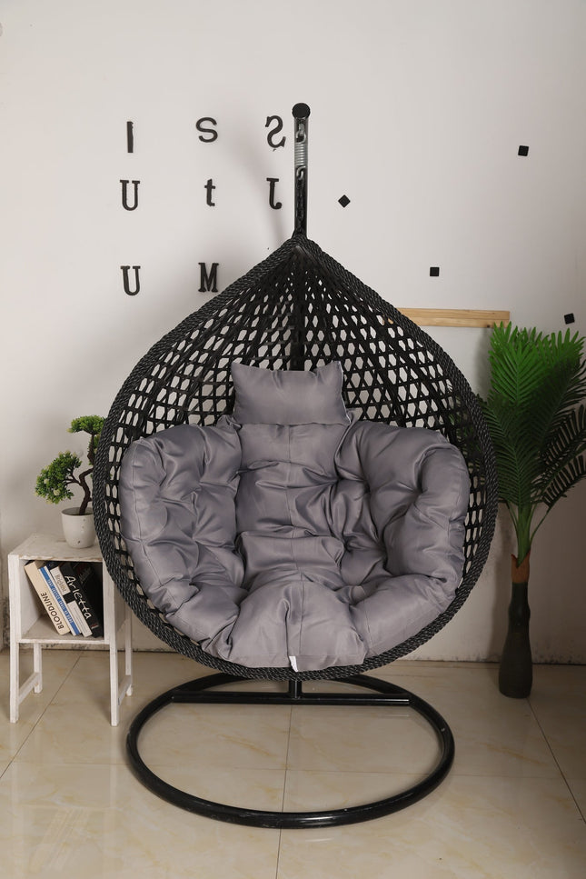 Hanging Egg Chair Luxora Model - Black Basket & Grey Cushion