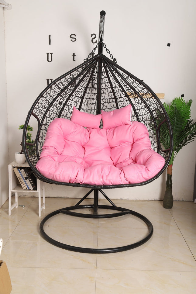 Hanging Egg Chair Double - Black Basket & Pink Cushion