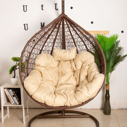Hanging Egg Chair - Brown Basket & Beige Cushion