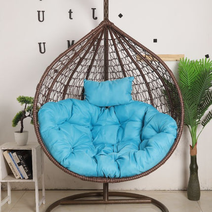 Hanging Egg Chair - Brown Basket & Blue Cushion
