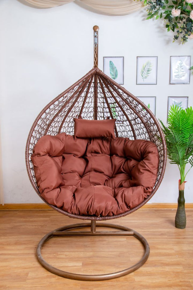 Single Hanging Egg Chair - Brown Basket & Brown Cushion