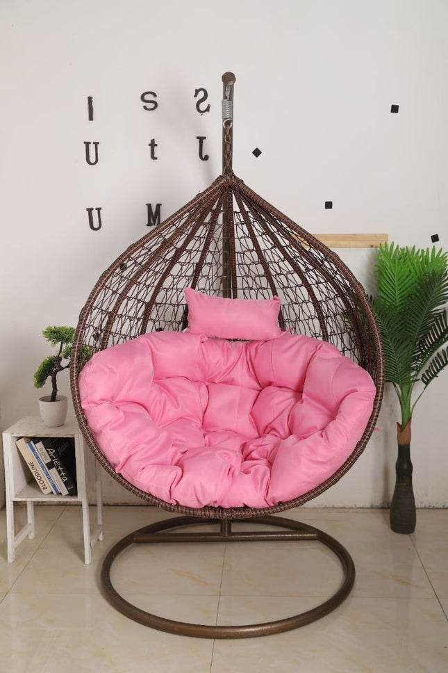 Hanging Egg Chair - Brown Basket & Pink Cushion