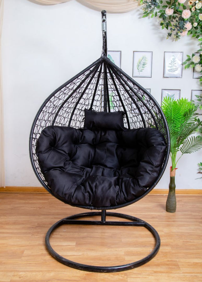 Egg Chair Hanging-  Black Basket & Black Cushion