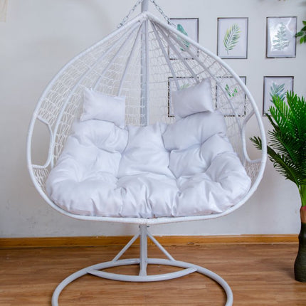 Hanging Egg Chair Double -  White Basket & White Cushion