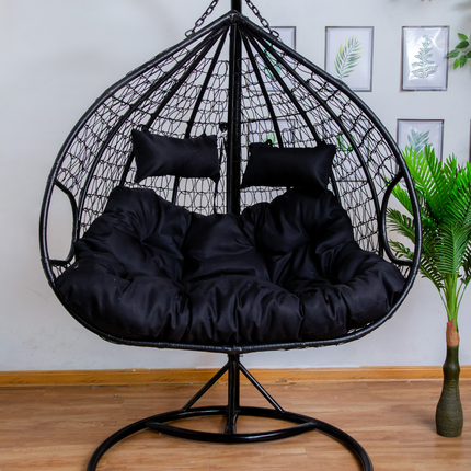 Hanging Egg Chair Double - Black Basket & Black Cushion