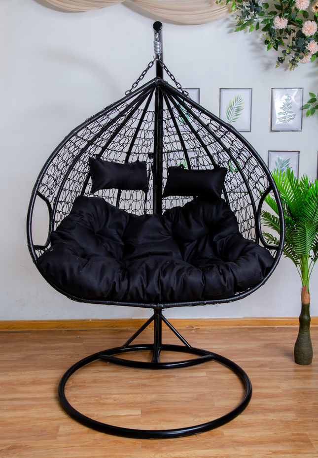Hanging Egg Chair Double - Black Basket & Black Cushion