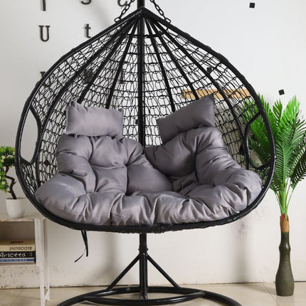 Hanging Egg Chair Double - Black Basket & Grey Cushion