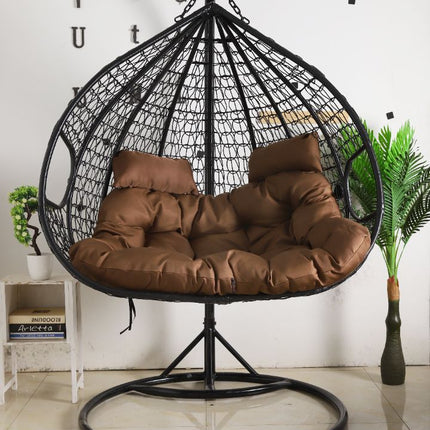 Hanging Egg Chair Double -  Black Basket & Brown Cushion