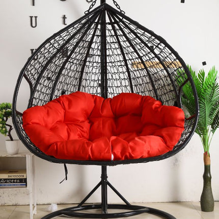 Hanging Egg Chair Double -  Black Basket & Red Cushion