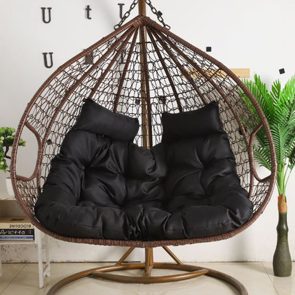 Hanging Egg Chair Double -  Brown Basket & Black Cushion
