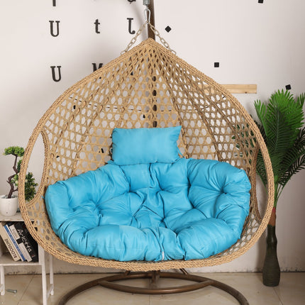 Double Hanging Egg Chair Luxora Model - Beige Basket & Blue Cushion