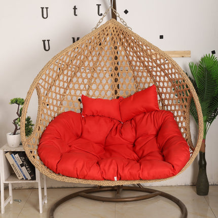 Double Seat Hanging Egg Chair Luxora Model - Beige Basket & Red Cushion