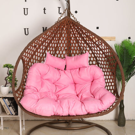 Double Seat Hanging Egg Chair Luxora Model - Brown Basket & Pink Cushion