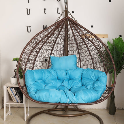 Hanging Egg Chair Double - Brown Basket & Blue Cushion