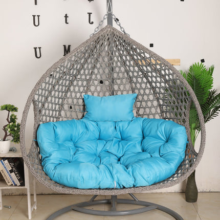 Double Hanging Egg Chair Luxora Model - Grey Basket & Blue Cushion