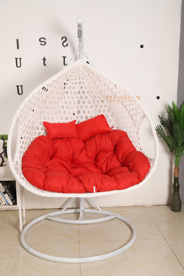 Double Hanging Egg Chair Luxora Model - White Basket & Red Cushion