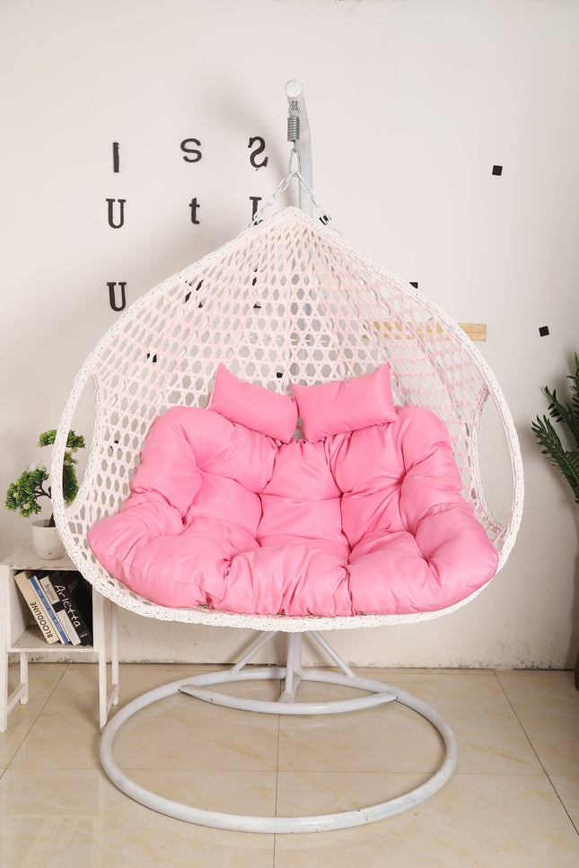 Double Hanging Egg Chair Luxora Model - White Basket & Pink Cushion