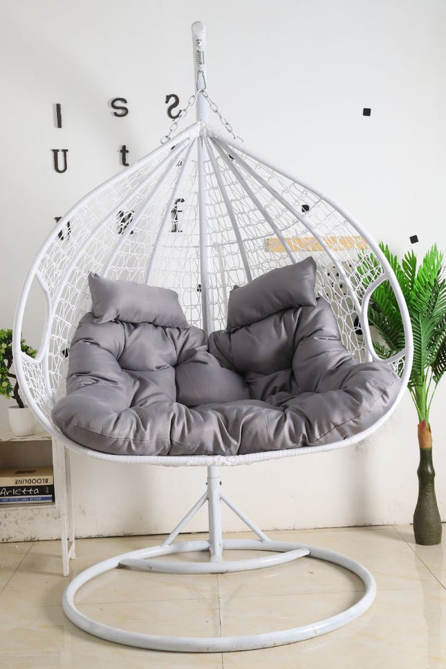 Hanging Egg Chair Double - White Basket & Grey Cushion