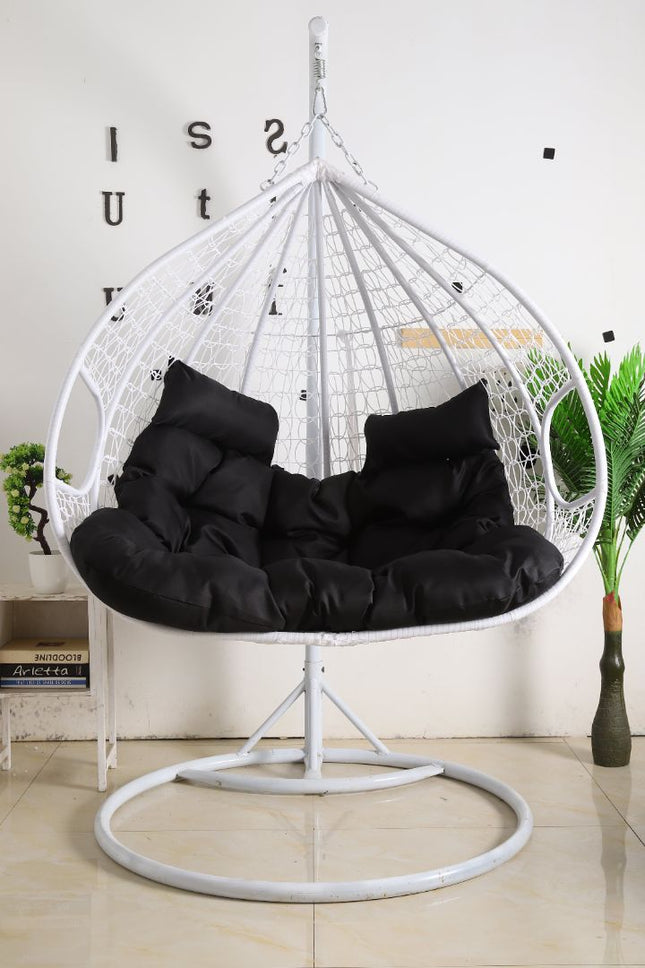 Hanging Egg Chair Double - White Basket & Black Cushion