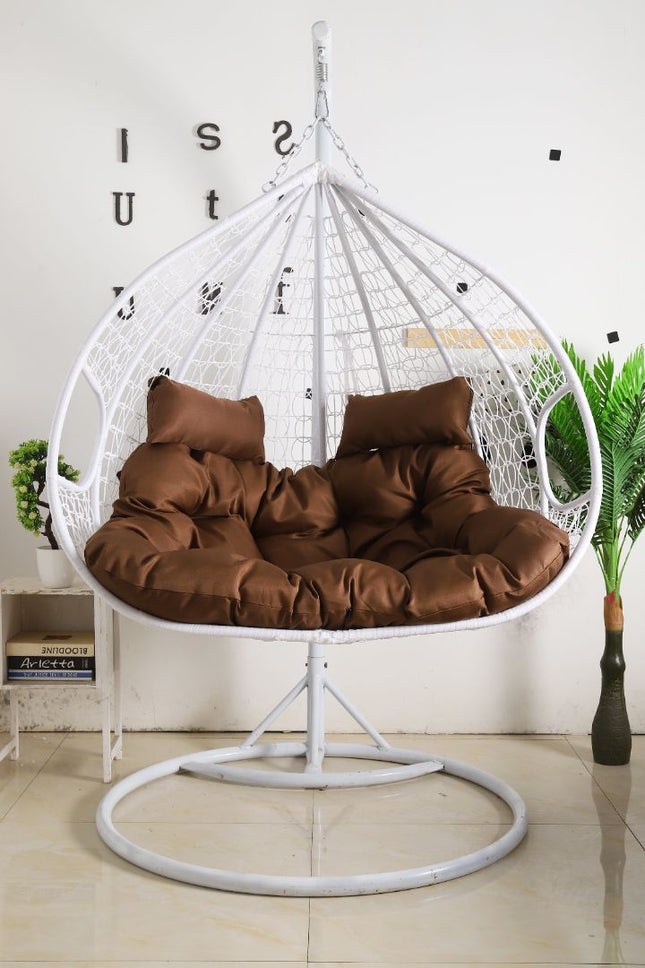 Hanging Egg Chair Double -  White Basket & Brown Cushion