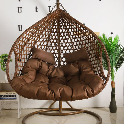 Double Seat Hanging Egg Chair Luxora Model - Brown Basket & Brown Cushion