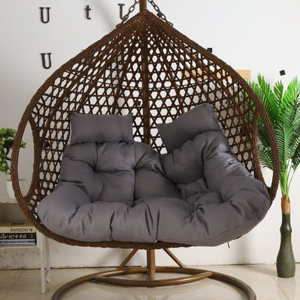 Double Seat Hanging Egg Chair Luxora Model - Brown Basket & Grey Cushion