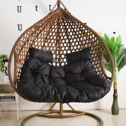 Double Seat Hanging Egg Chair Luxora Model - Brown Basket & Black Cushion