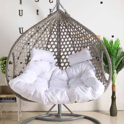 Double Hanging Egg Chair Luxora Model - Grey Basket & White Cushion
