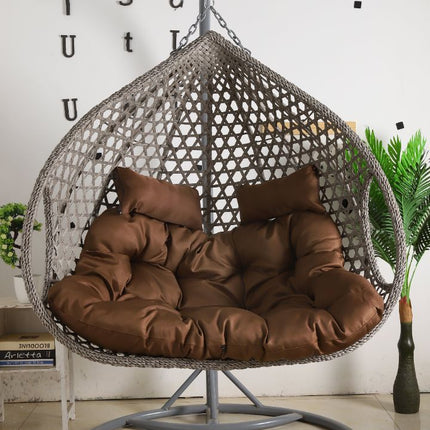 Double Hanging Egg Chair Luxora Model - Grey Basket & Brown Cushion