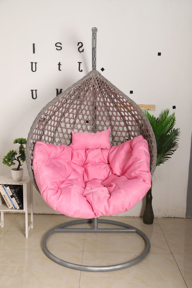 Hanging Egg Chair Luxora Model - Grey Basket & Pink Cushion