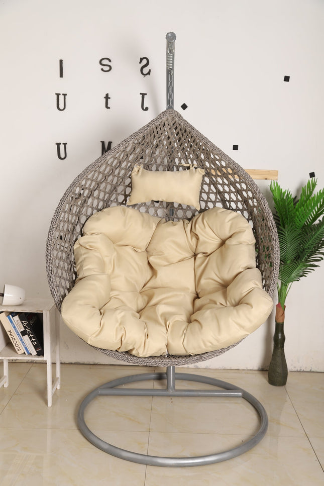 Hanging Egg Chair Luxora Model - Grey Basket & Beige Cushion