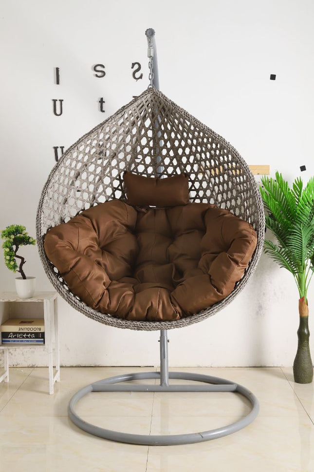 Hanging Egg Chair Luxora Model - Grey Basket & Brown Cushion