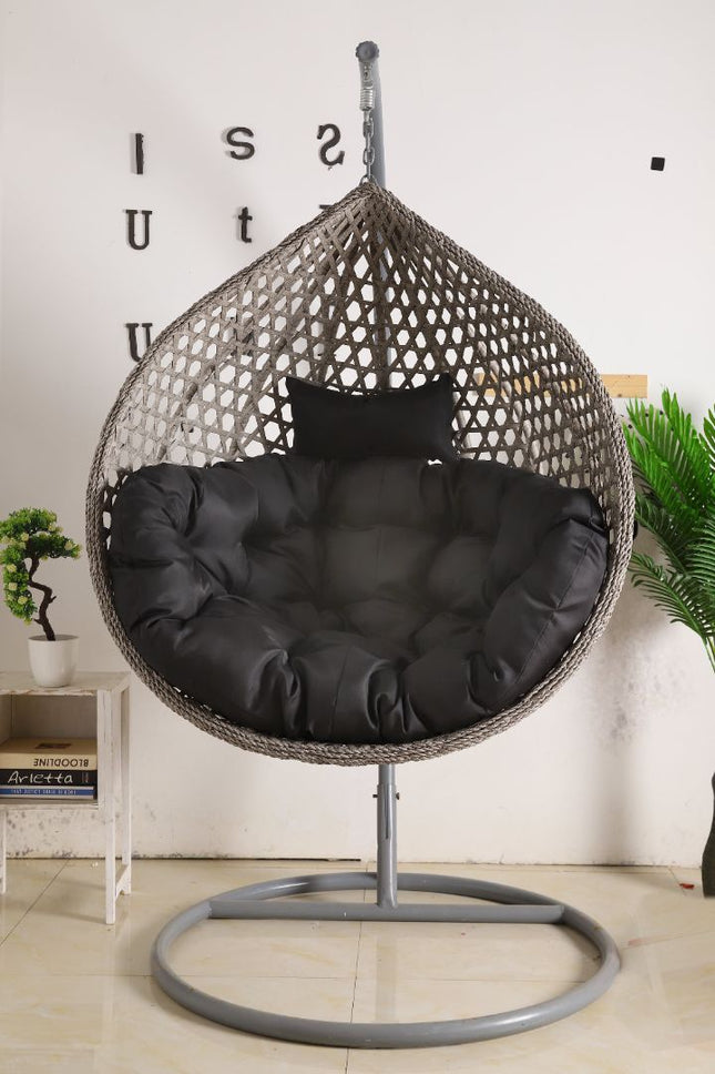 Hanging Egg Chair Luxora Model - Grey Basket & Black Cushion