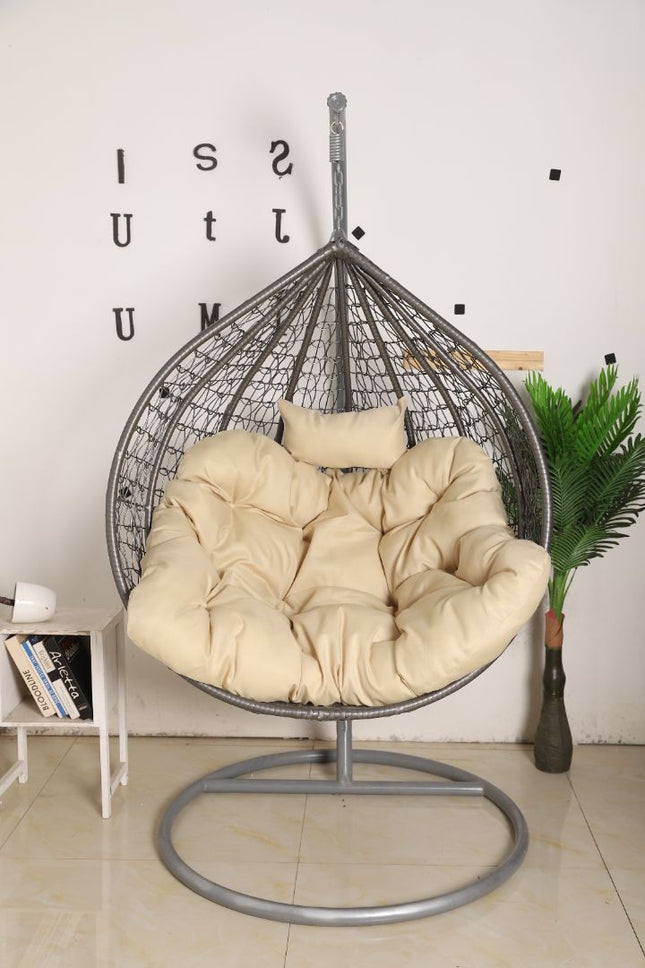 Hanging Egg Chair - Grey Basket & Beige Cushion