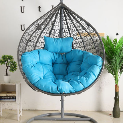 Hanging Egg Chair - Grey Basket & Blue Cushion