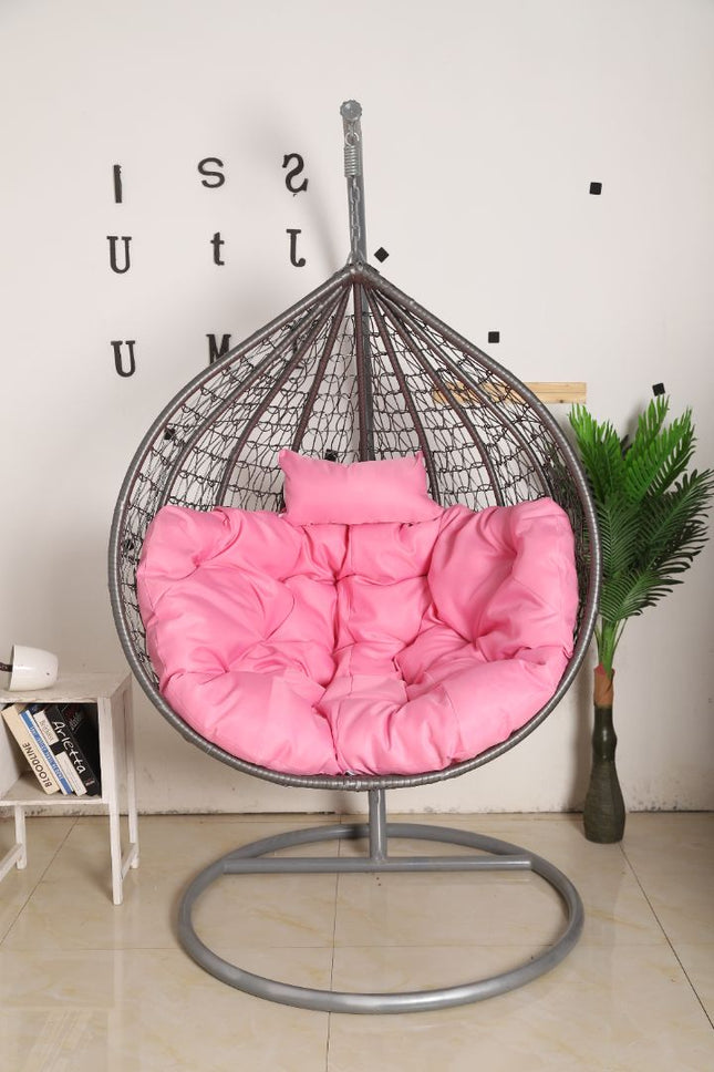 Hanging Egg Chair - Grey Basket & Pink Cushion