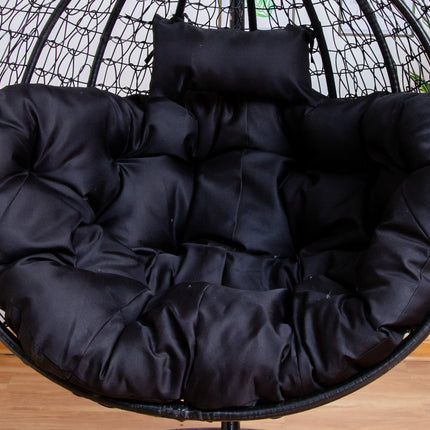 Hanging Egg Chair Luxora Model - Beige Basket & Black Cushion