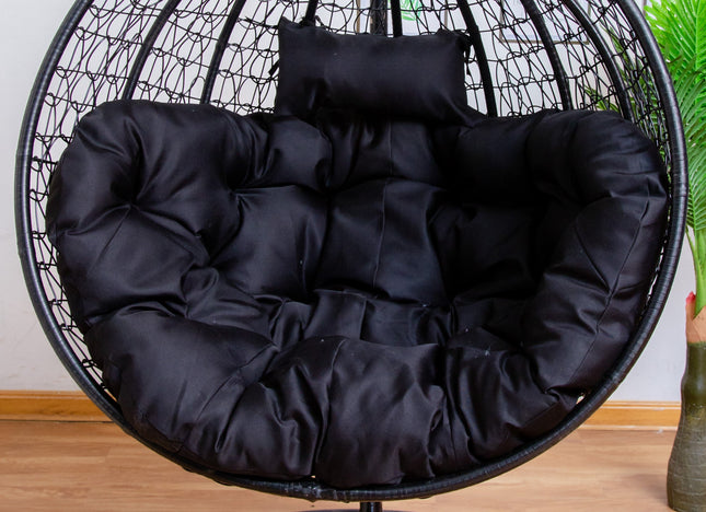 Hanging Egg Chair Luxora Model - Beige Basket & Black Cushion