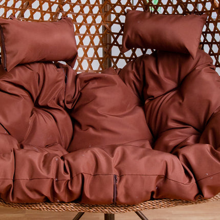 Double Hanging Egg Chair Luxora Model - White Basket & Brown Cushion